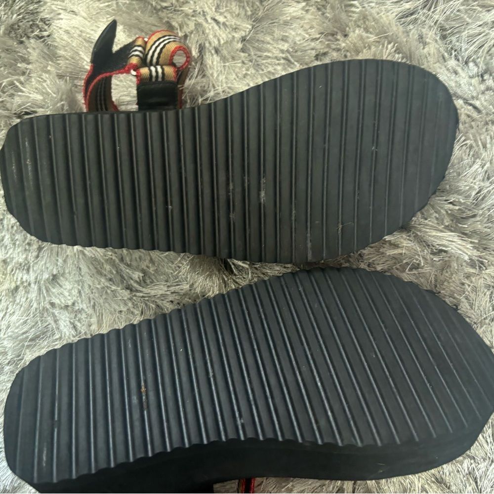 Burberry Patterson Stripe Platform Sandal logo dress shoes flats nova check - Picture 5 of 7